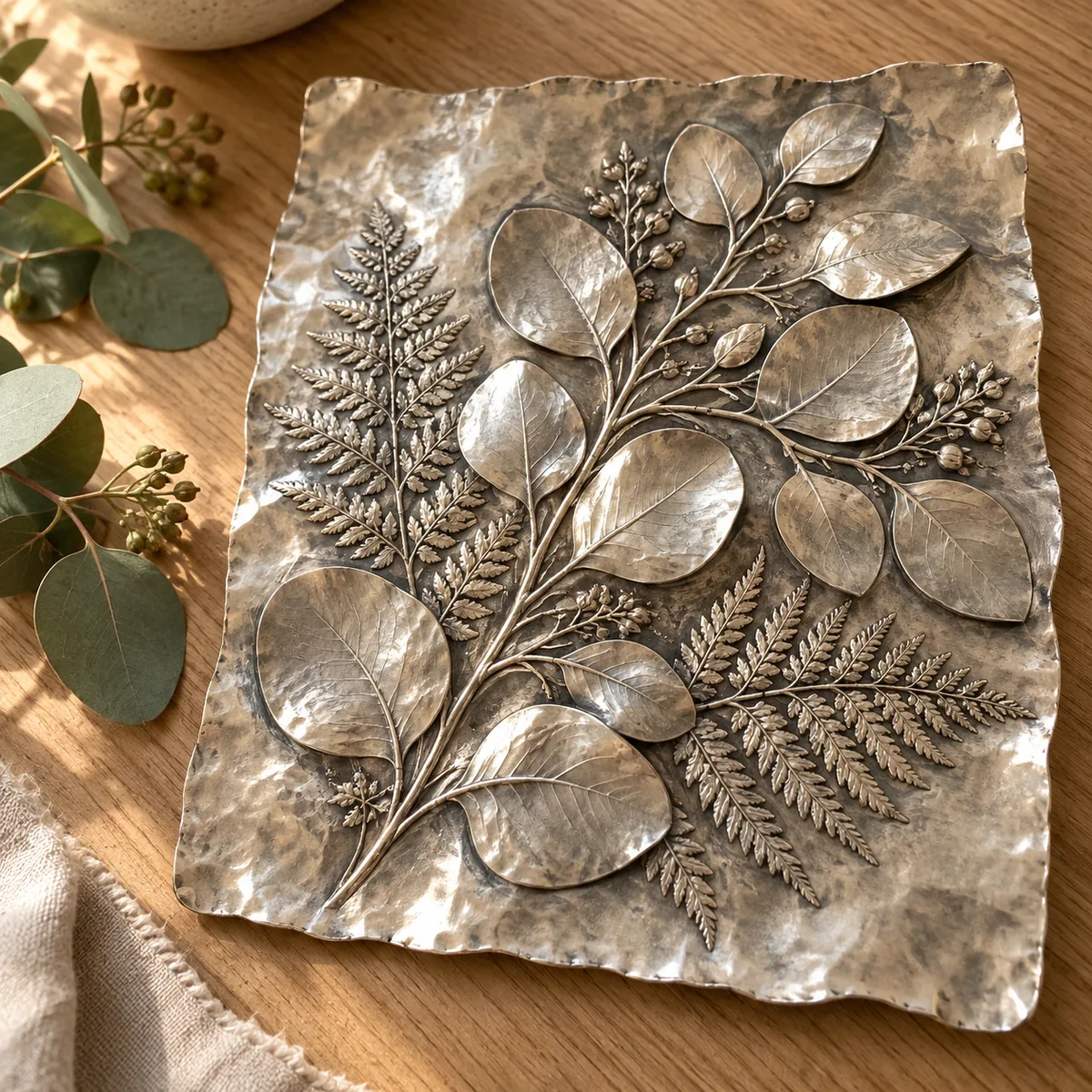 Botanical metal relief piece