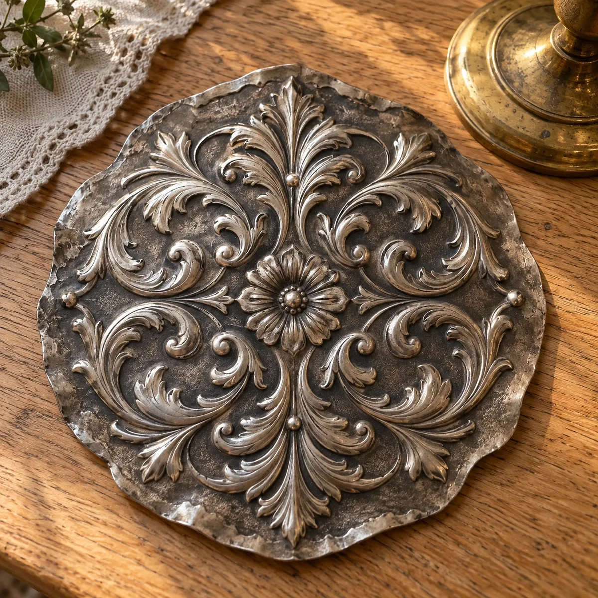 Classic filigree metal relief piece