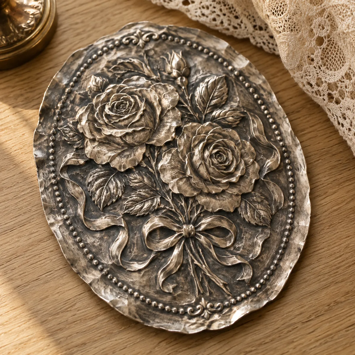Victorian roses metal relief piece
