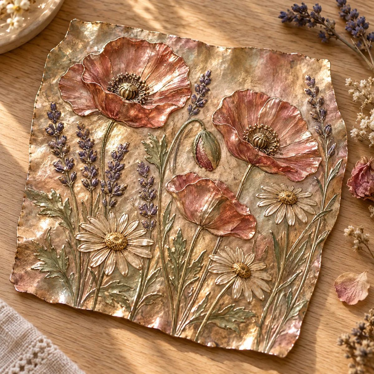 Colourful wildflower metal relief piece