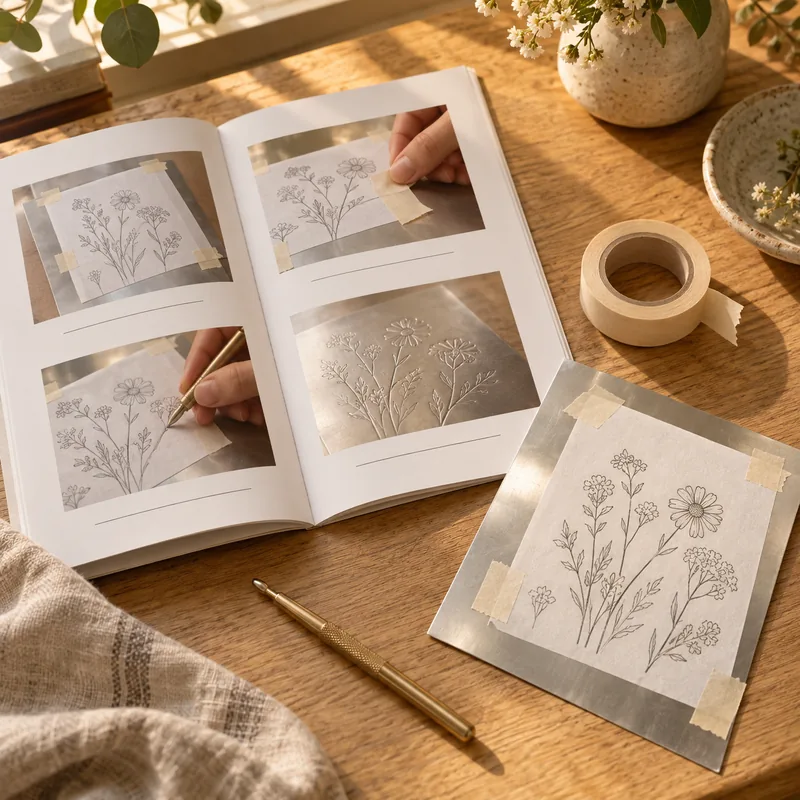 Guide page showing how to tape and trace a pattern