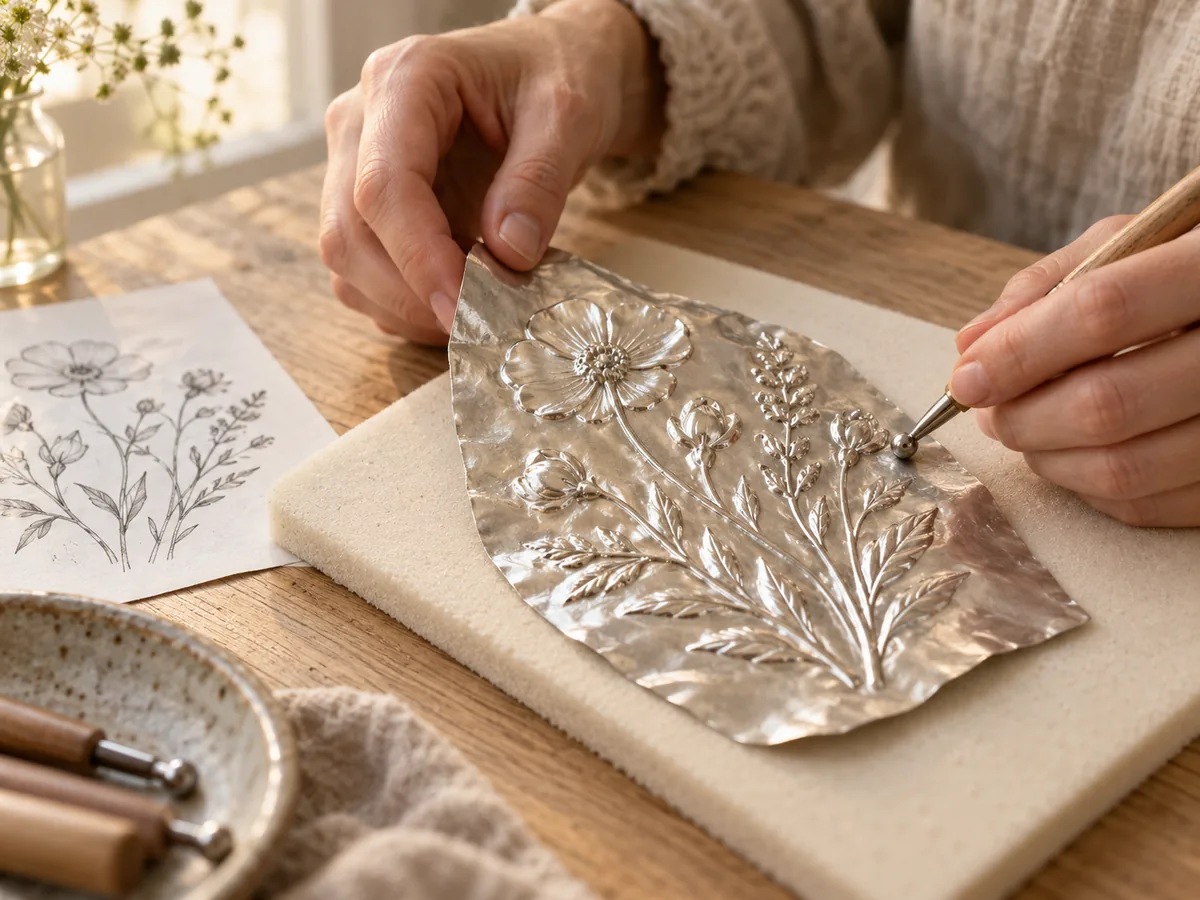 The traced design raised in relief