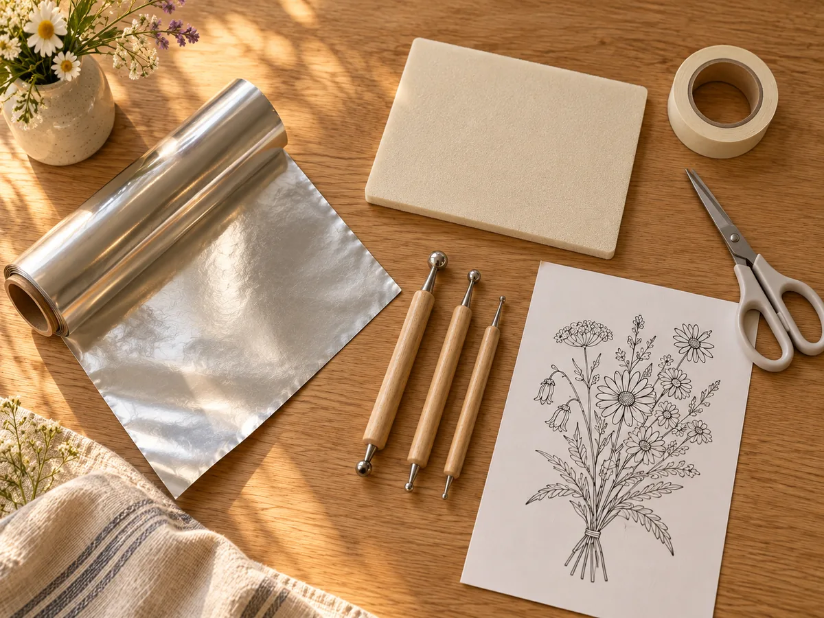 The simple supplies needed for metal embossing